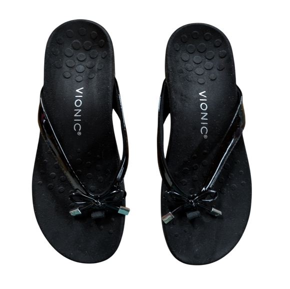 Vionic Bella II Black Patent Thong Sandal Size 7.5 - Picture 3 of 9